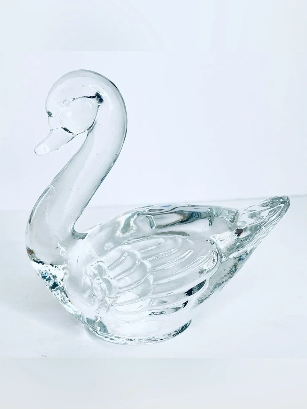 Vintage Clear Art Glass Swan Figurine Heavy Hand Blown Bird Decor 4”